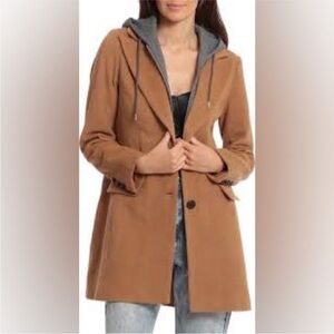 NEW Avec Les Filles Layered Look Hoodie Coat Tan Gray Large